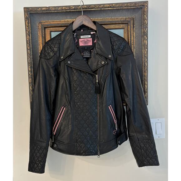 Harley Davidson Pink Label Swarovski Crystal Leather Biker Jacket Womens M - Picture 4 of 17